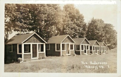 A View Of The Anderson's Cabins, RPPC Putney, Vermont VT