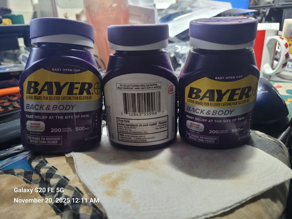 NEW BAYER Back & Body Extra Strength Aspirin 500mg with Caffeine Seal NOT Broken - Image 2 of 3