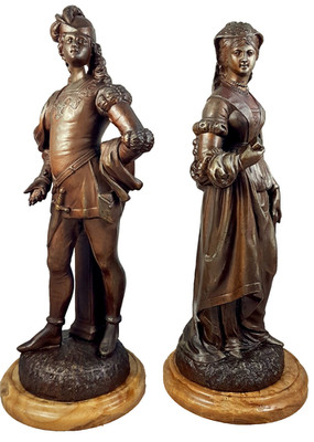 antike 2  Figur Frankreich Napoleon III Periode ca 1880 Bronze Marmor groß 45 cm