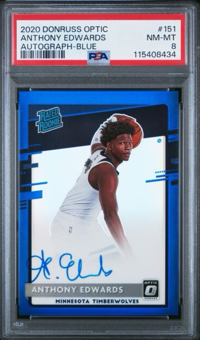 Anthony Edwards 2020 Optic Rated Rookie Blue Auto /49 PSA 8