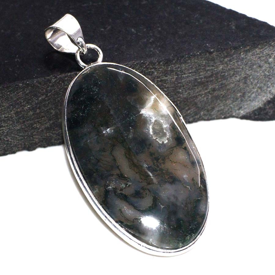 925 Silver Plated Moss Agate Pendant Jewelry Size 2.3
