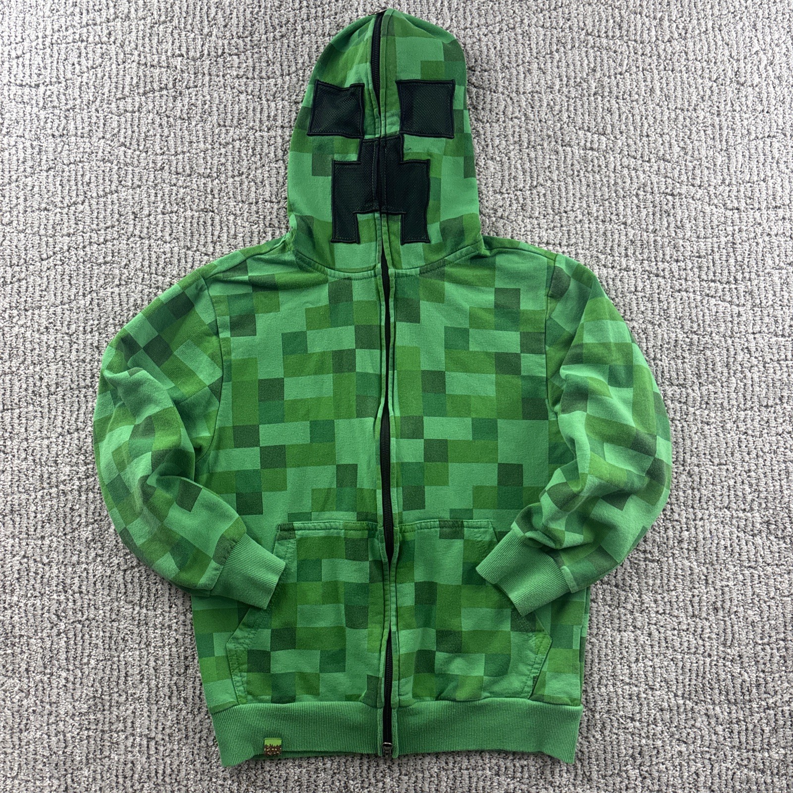 Minecraft Niños Creeper Cremallera Disfraz Sudadera con Capucha, con Máscara, Verde, Mediano