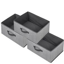 3 PCS Storage Baskets 15.7 Inch Woven Fabric Bins Cubes Grey 15.7x11x7.8 In