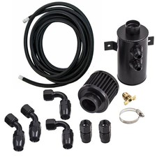 Baffled Engine 0.75L Oil Catch Can Twin Port AN10 + 3M Hose Kit & Fitting Black
