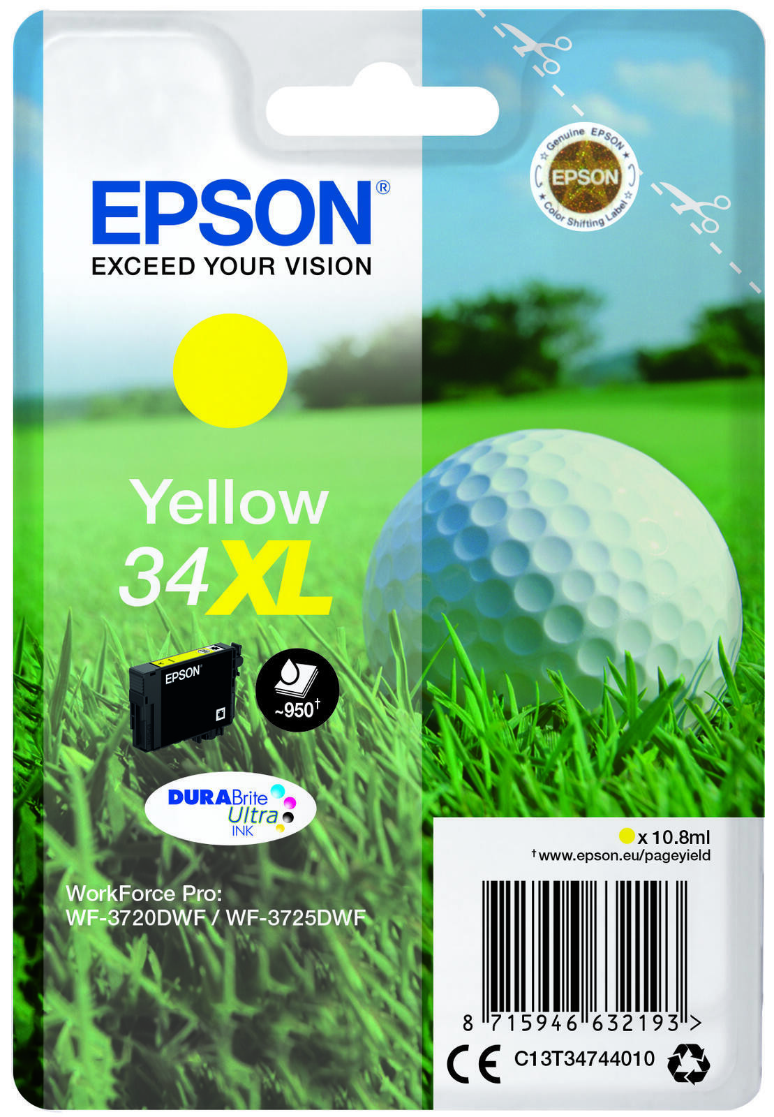 Мяч для гольфа Epson Original 34XL Druckerpatrone gelb 950 Seiten 10,8мл