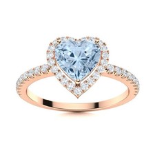 Aquamarine Stone Womens day Solitaire with Accents Ring Sterling Silver