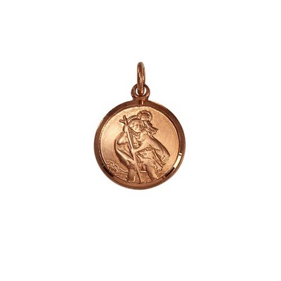 9ct Rose Gold Engravable St Christopher Pendant - Plain Back - Medal