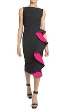 $1990 NWT Alexander McQueen Black Fuchsia Ruffle Dress