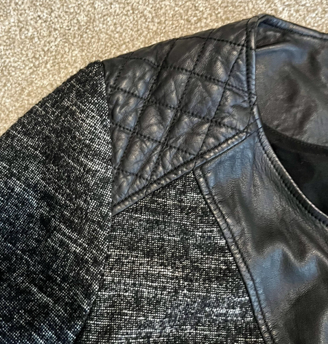 LUCKY BRAND, DAMEN 2X, SCHWARZE LAMMFELL LEDER MOTO JACKE, MIT SCHWARZEM WOLL TWEED - Bild 6 von 8