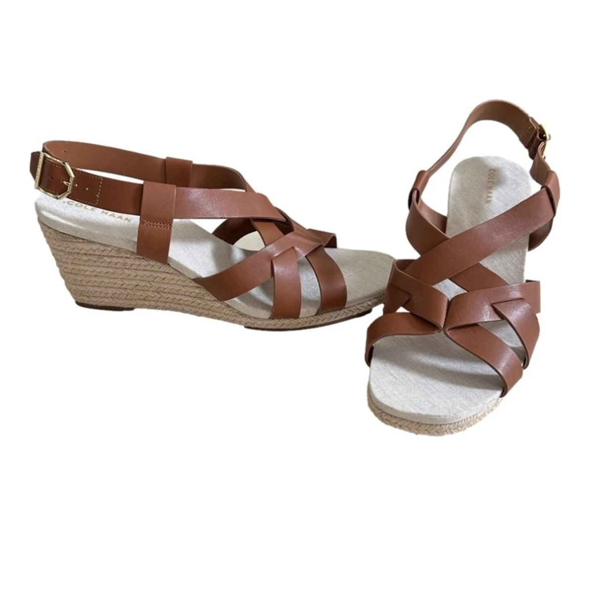 Sandales Femme Cole Haan Taille 8.5 AA - Cuir Tissé Marron - Occasion