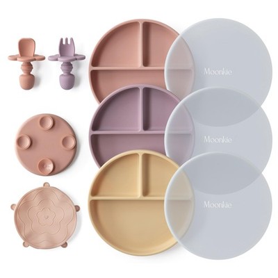 Babyteller, 2er Set aus Silikon mit Saugnapf, Gabel