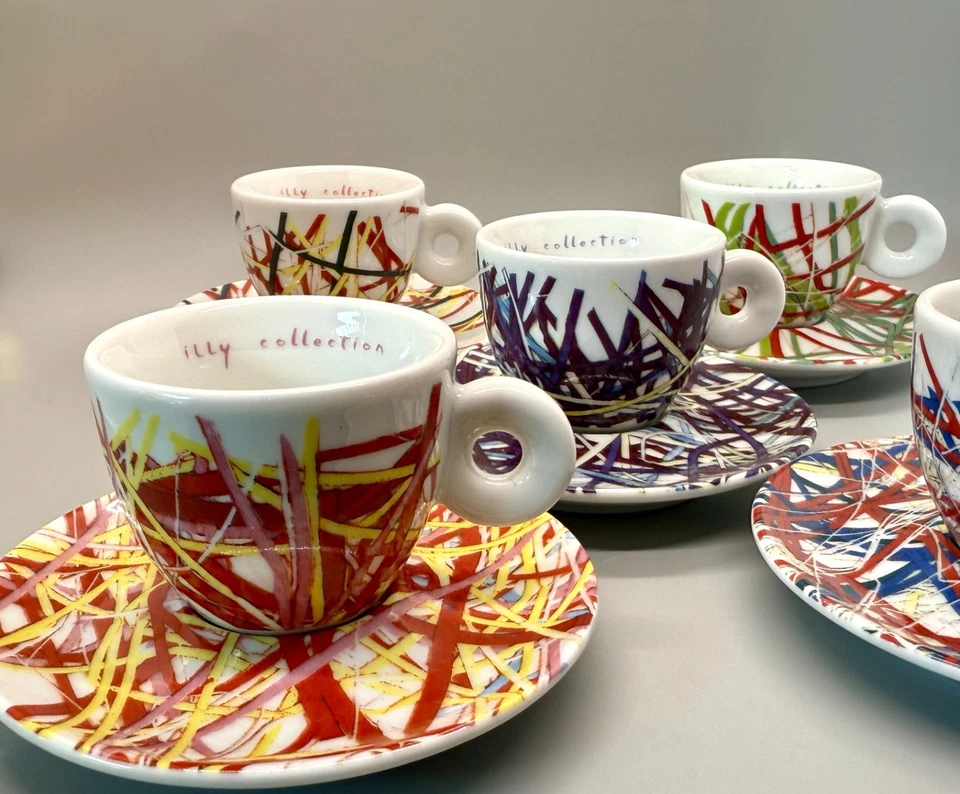 5 juegos de platillos para tazas de café espresso Illy Collection Italian Riviera James Rosenquist 1996 Foto 3 de 4
