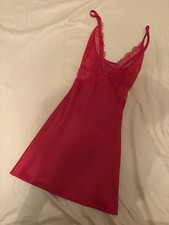 Victoria s Secret Red Satin Lace Slip Dress Nightgown Chemise Small S 399639