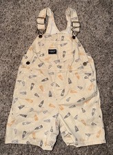 OshKosh B  gosh 24M Rocket Print Shortalls Cream/beige Orange Blue