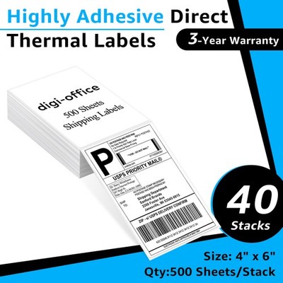 40PK of 500 Perforated 4x6 Fanfold Thermal Label for Zebra Rollo Nelko Printers