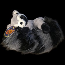 FAO Schwarz Big Tails Sleeping Raccoon Plush Fluffy Tail 10" NWT Stuffed Animal