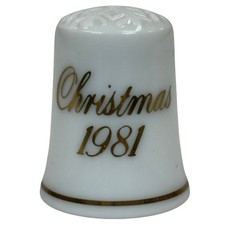Avon Christmas 1981 Collector Thimble White Porcelain Gold Trim Snowflake Dimple