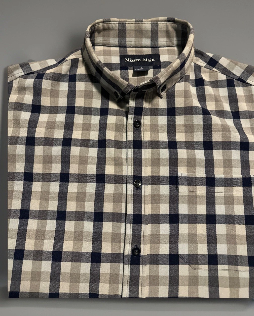 Mizzen+Main Shirt Mens Large Trim Fit Plaid Button Down Polyester Blend
