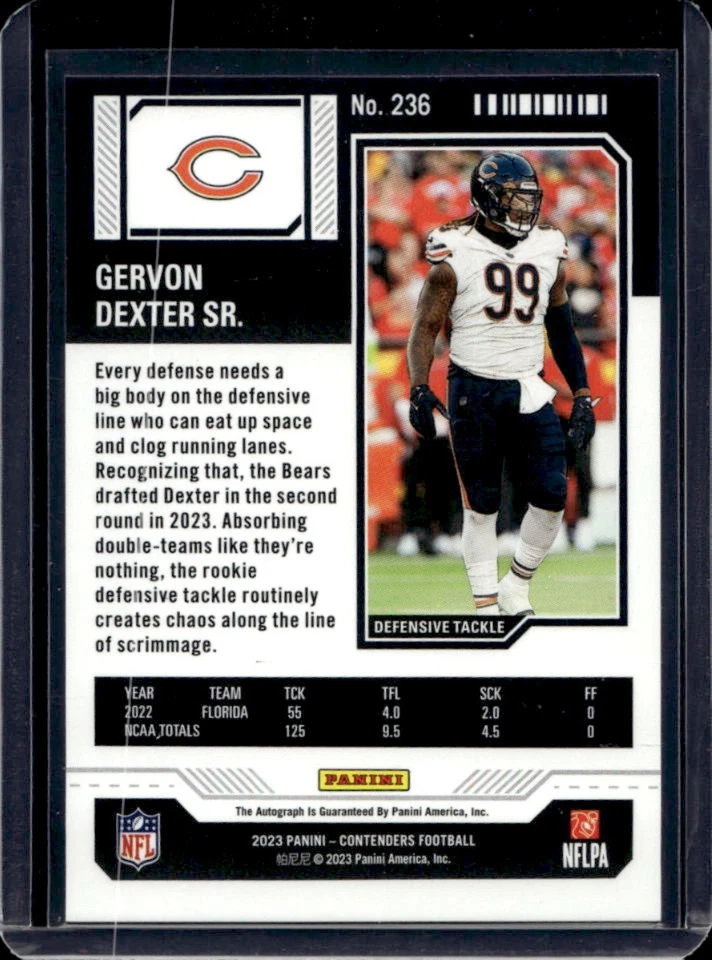 2023 Contenders Gervon Dexter Sr. RC Rookie Auto Rookie Ticket #236 Bears - Image 2 of 2
