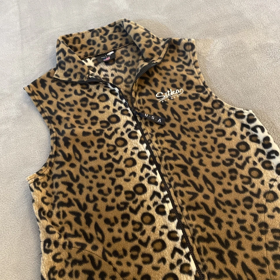 Chaleco cortavientos Sitka Alaska polar para mujer grande estampado de leopardo guepardo marrón Foto 4 de 4