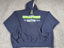 Seattle Seahawks Hoodie Mens L 2014 NFC Champions Graphic Navy Blue Gildan