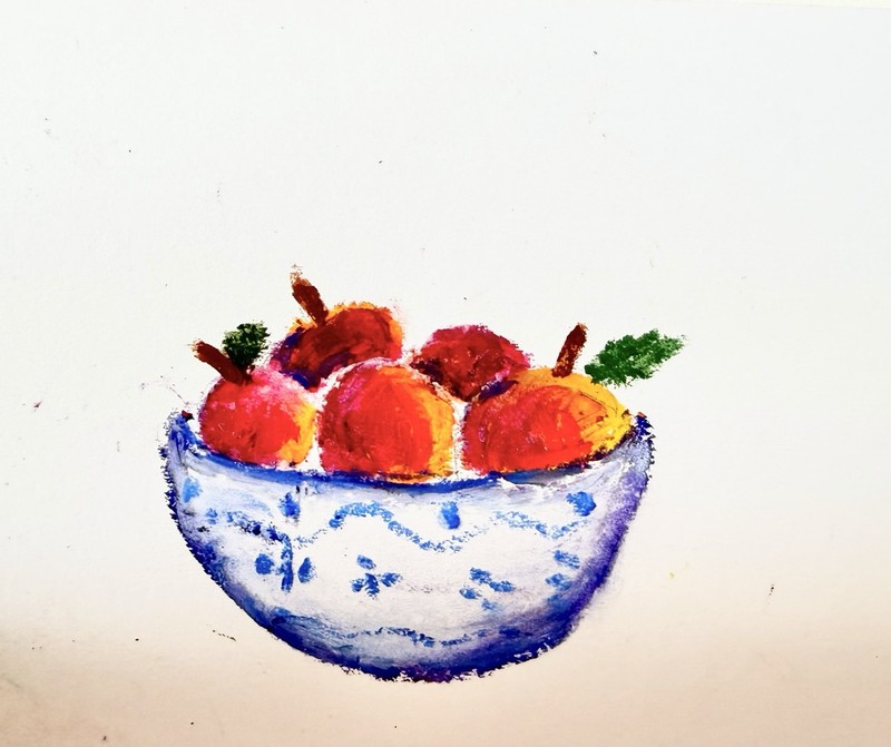 ACEO Art Card Original Mixed Media Painting Fruit Apples Bowl Cottage Core