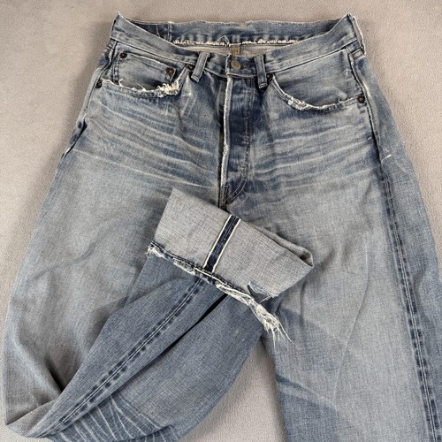 Vintage Levis 501 Jeans Herren 28x34 Selvedge Big E Thrashed LVC Raw Denim Whisker 90s