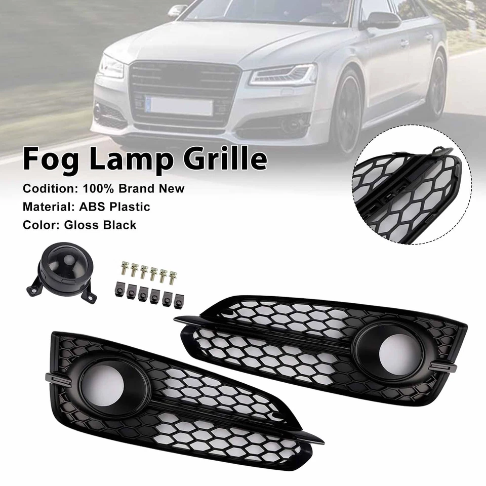 🚀2PCS Black Front Fog Grill Grille Light Cover For Audi A8 S8 2015-2017 2016 Foto 3 de 4