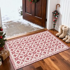 Knit Look Christmas Rug 2x3 for Entryway Kitchen Small Red Holiday Rug for Po...