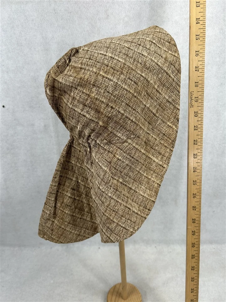 chapéu de sol feminino antigo capuz algodão tecido pescoço cobertura meados do século 19 c 1850 - Imagem 2 de 4