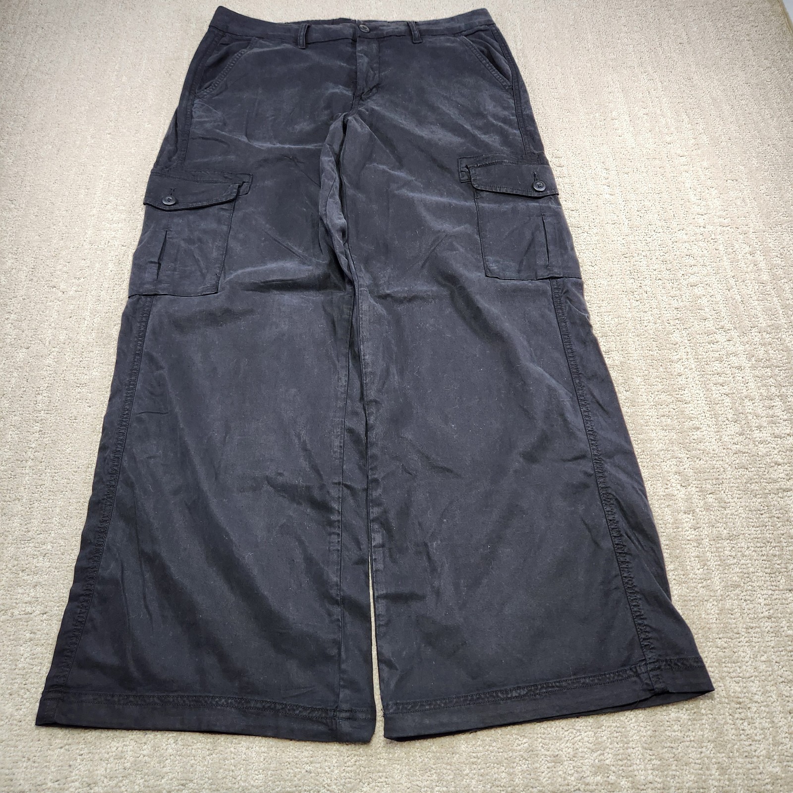 Women 10 Baggy Wide Leg Mid Rise Black Y2k Stretch