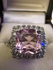 Pink Cubic Zirconia Cushion Cut 925 Silver Halo Ring
