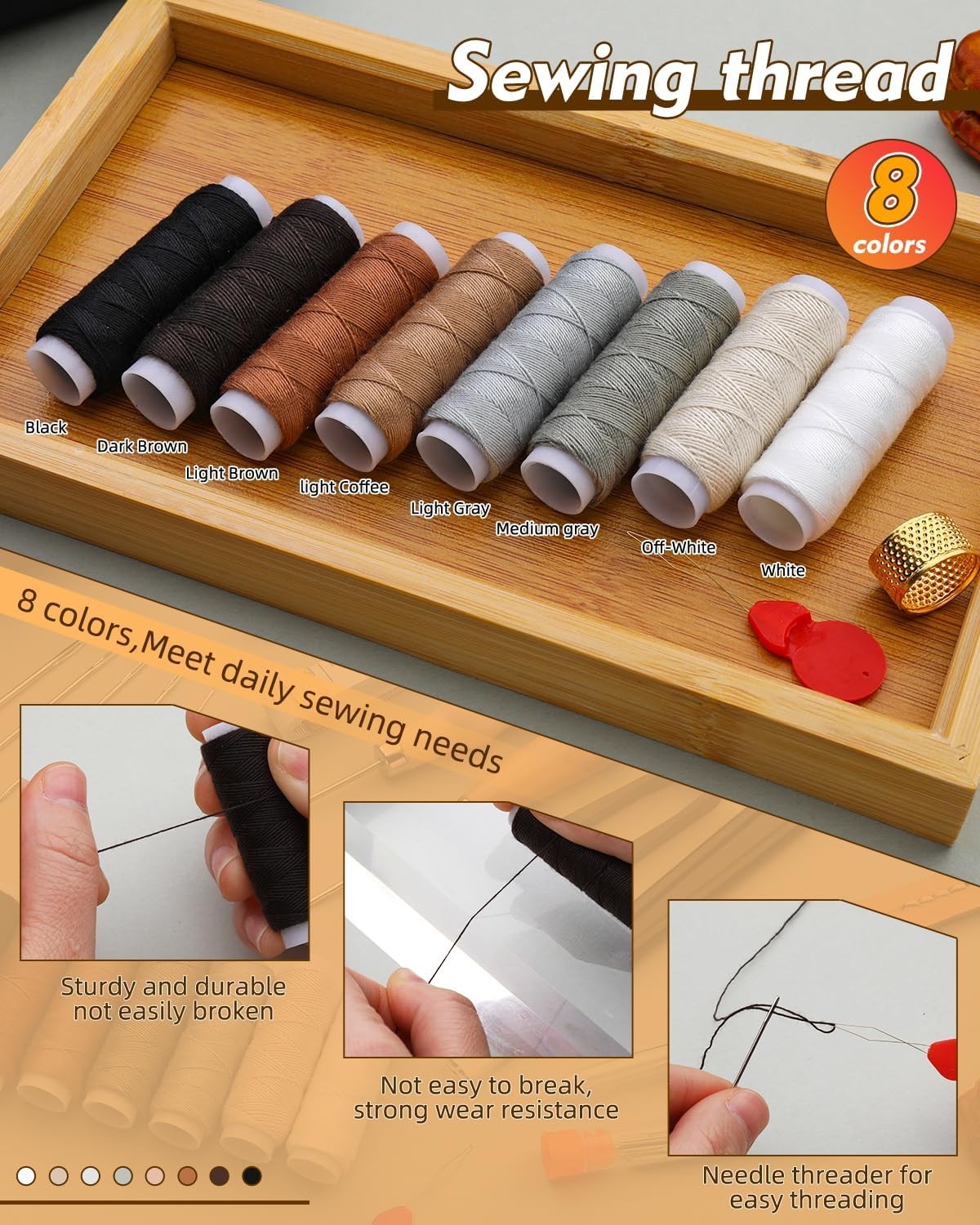 BAGERLA Upholstery Repair Kit, 50 Pcs Sewing Kit with 8 Color Sewing Thread 32 P