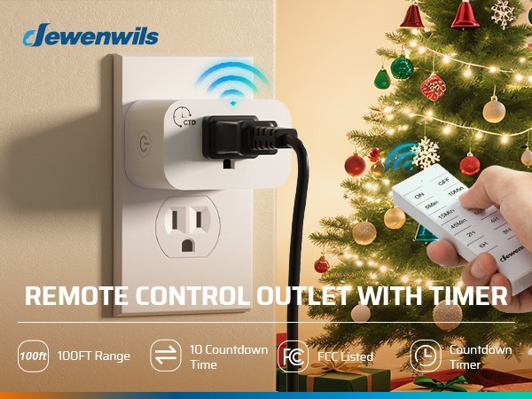 DEWENWILS Remote Control Outlet Plug, 15A 1875W, No Wiring Needed for Indoor