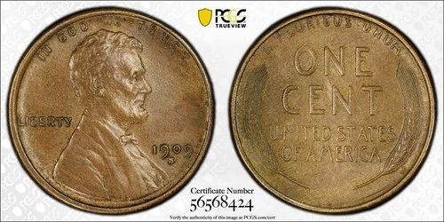 1909-S VDB Lincoln Cent, PCGS AU58