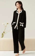 100 Cotton Cozy Trim Collar Long Sleeve Pants With 4 Pockets Pajama Set Size 4