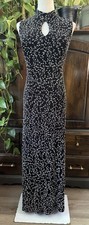 Maxi Vestido Sin Mangas Talla 14 DE COLECCIÓN Slinky Cerradura Cuello Tortuga Alto Negro Blanco Línea A