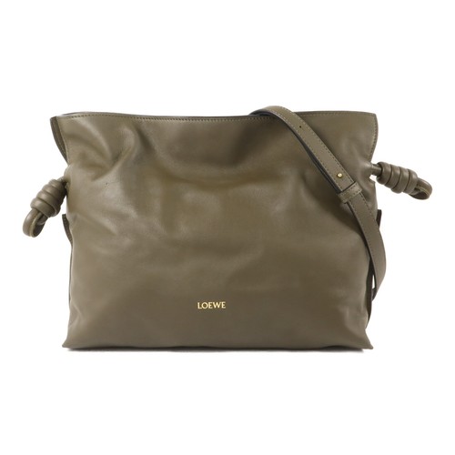 LOEWE GHW Flamenco Clutch Medium Shoulder Bag Calfskin Leather Green