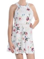 CRYSTAL DOLLS Womens Light Blue Printed Sleeveless Mini Fit + Flare Dress 6