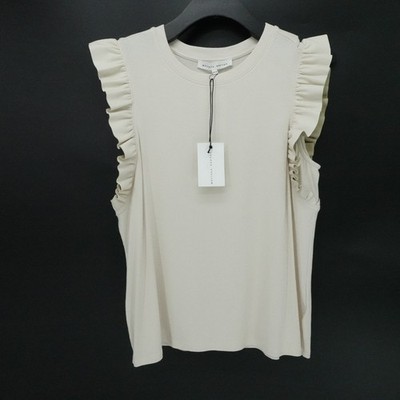 Melissa Nepton Juna Top Womens Medium Cream Ruffle Sleeve Ribbed Tank Blouse