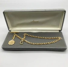 Vintage Anson Pocket Chain and Fob Watch Yellow Gold Tone T Bar BOX  New Battery