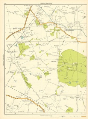 LANCASHIRE Burscough Ring O'Bells Lathom Lathom Park Westhead New Park 1935 Karte