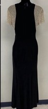 Xscape Caviar Beaded Mesh Short Sleeve Crew Neck Jersey Sheath Gown Sz 4 Small