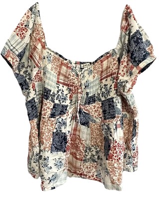 Derek Heart Womens Juniors' Plus 3X Smocked Stretchy Boho Patch Print Crop Top