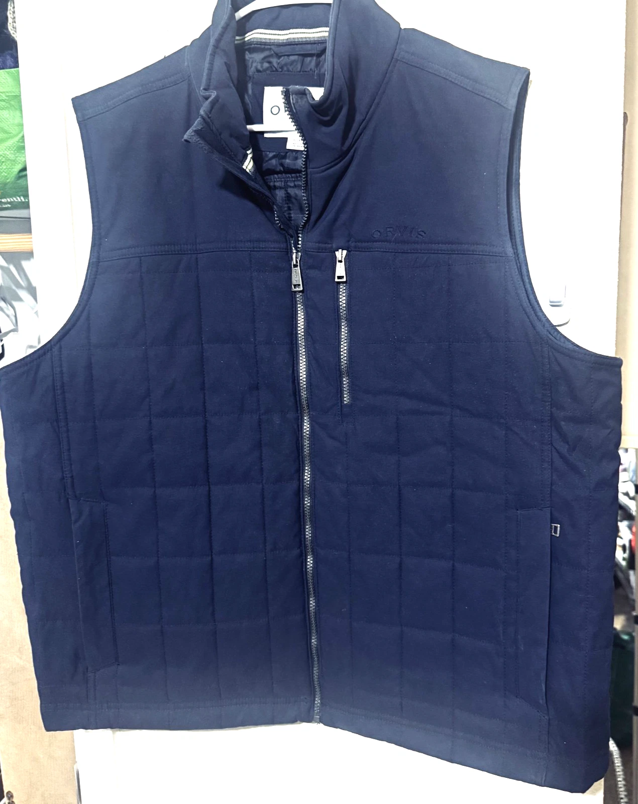 Orvis Men's Quilted Vest Full Zip 4 Pockets Insulated Navy Blue Puffy XL