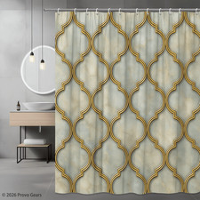Stylish Gold and Blue Shower Curtain for Elegant Bathroom Decor