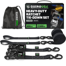 Rhino USA Heavy Duty Ratchet Straps 2-Pack, 4cm x 2.4m, Black, 5000kg Load Limit