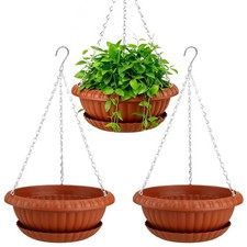Large Hanging Planters 3Pack 12.59in Plastic Pots with Drainage for