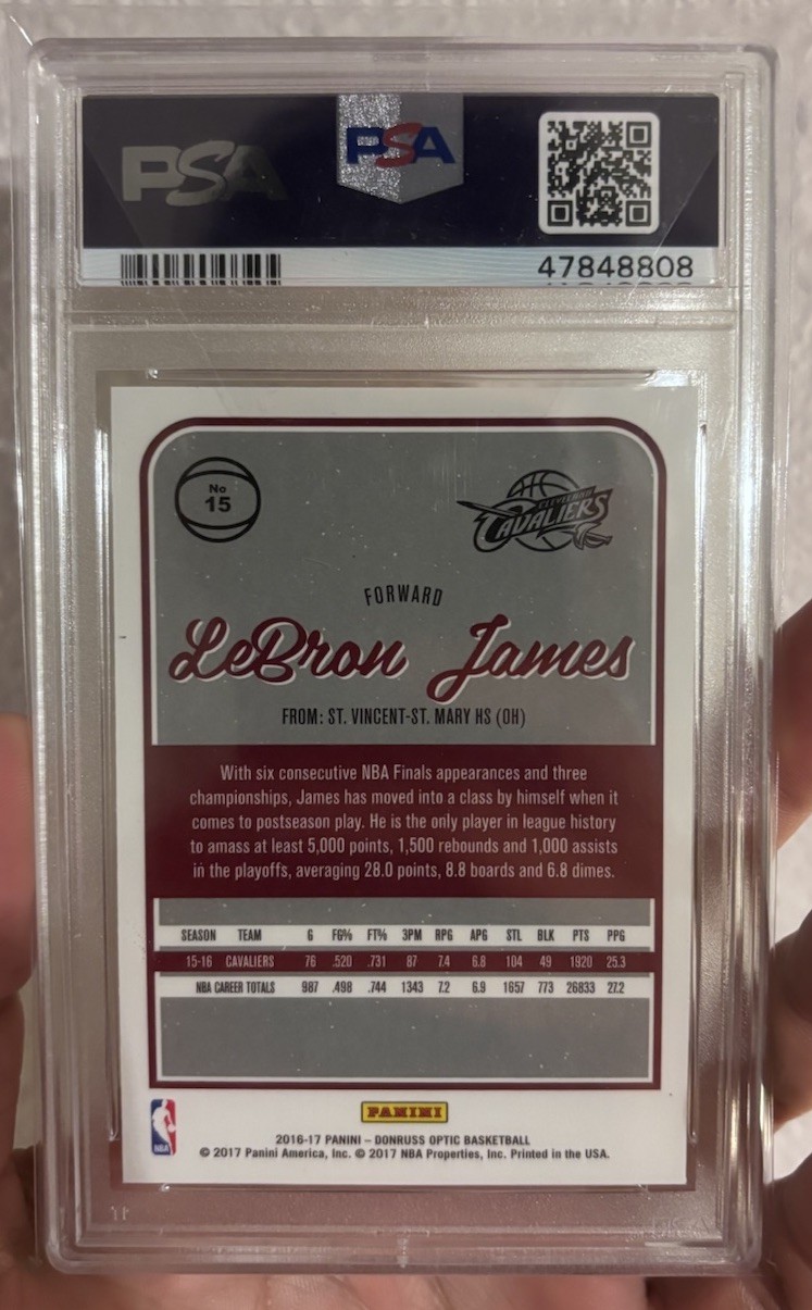2016 Donruss Optic Basketball #15 LeBron James PSA 10 view 2