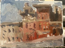 Impressionism Small Oil Painting Town Cityscape 11x14 Canvas Original Art